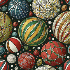 Vibrant painting assorted colored balls clustered together in harmonious display of hues and shapes
