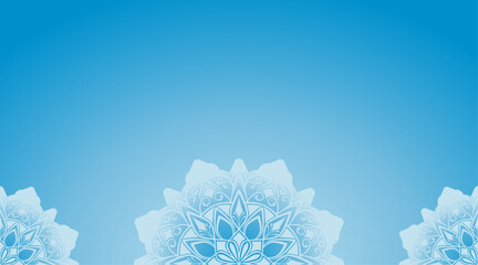 blue gradient background with mandala decoration