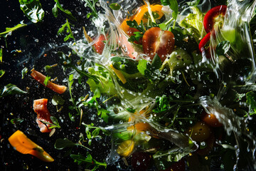 A photo of a salad with a lot of greens and tomatoes