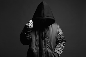 Person in Black Hood. Boy in a hooded sweatshirt - 776302814