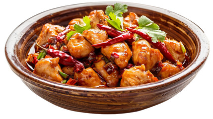 Flavorful Kung Pao Chicken on transparent background.