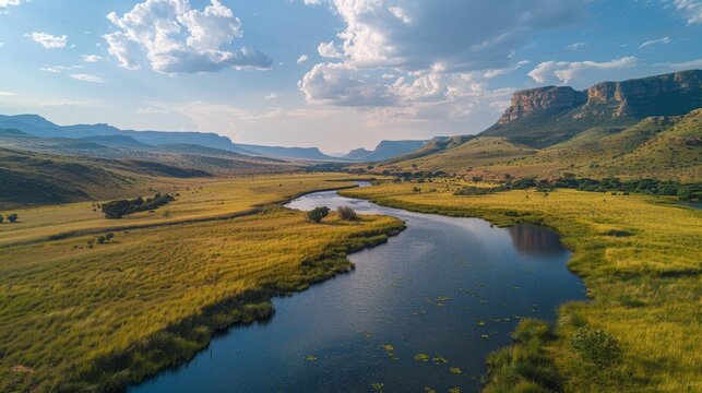 River Flowing Through Lush Green Valley