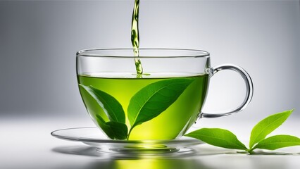 Green tea on a light background. Commercial photography