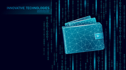  Low poly Online technology wallet. Future e-commerce digital international finance banking exchange blockchain. Payment 3d vector illustration
