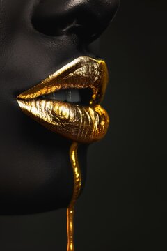 Luxurious Golden Lips with Dripping Gold