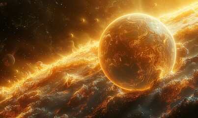 The movement of the fiery planets in space