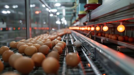 Egg factory. Mass automated conveyor eggs production