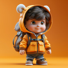 3d cartoon child on solid color background, generative ai