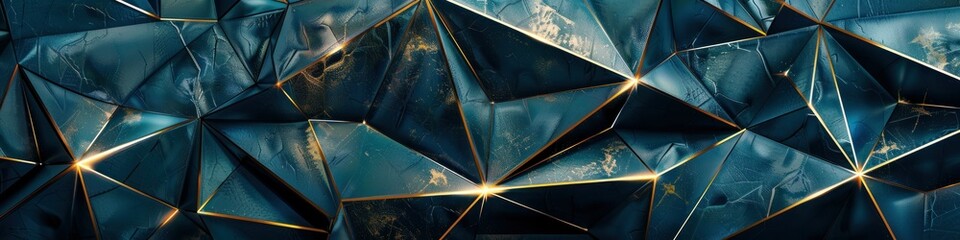 Dark blue abstract polygonal background with golden lines. Geometric abstract background with triangles. 3d rendering effect - obrazy, fototapety, plakaty