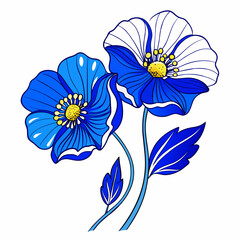 Two Blue Himalayan Poppy Flowers line art stock