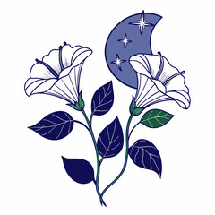 Two Moonflower in continuous line art stock
