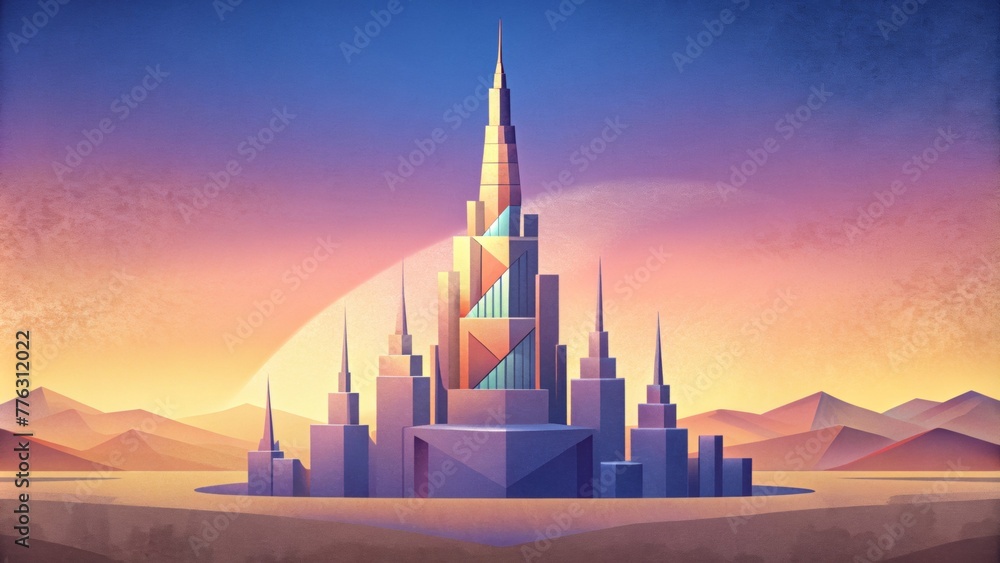 Poster a fragmented pixelated image resembling the burj khalifa mirroring the grand scale and modernity of 