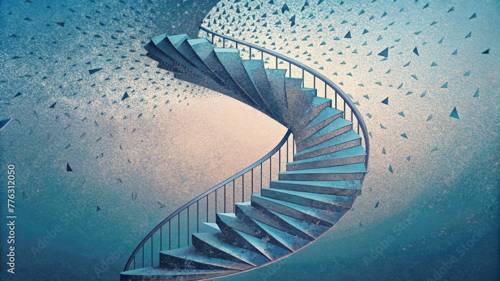 Poster A spiral staircase of fading triangles dissolves into the air creating a sense of infinite repetition.