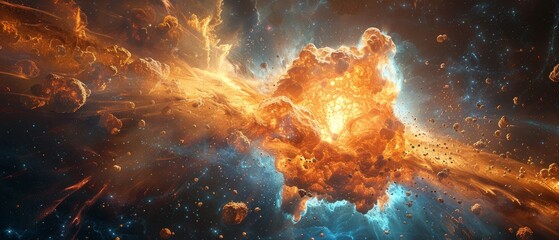 Science background - big explosions in space, big bang theory - obrazy, fototapety, plakaty