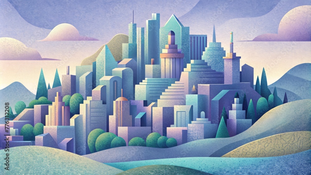 Aufkleber A paper cityscape with overlapping layers creating a topographical representation of a bustling urban landscape.