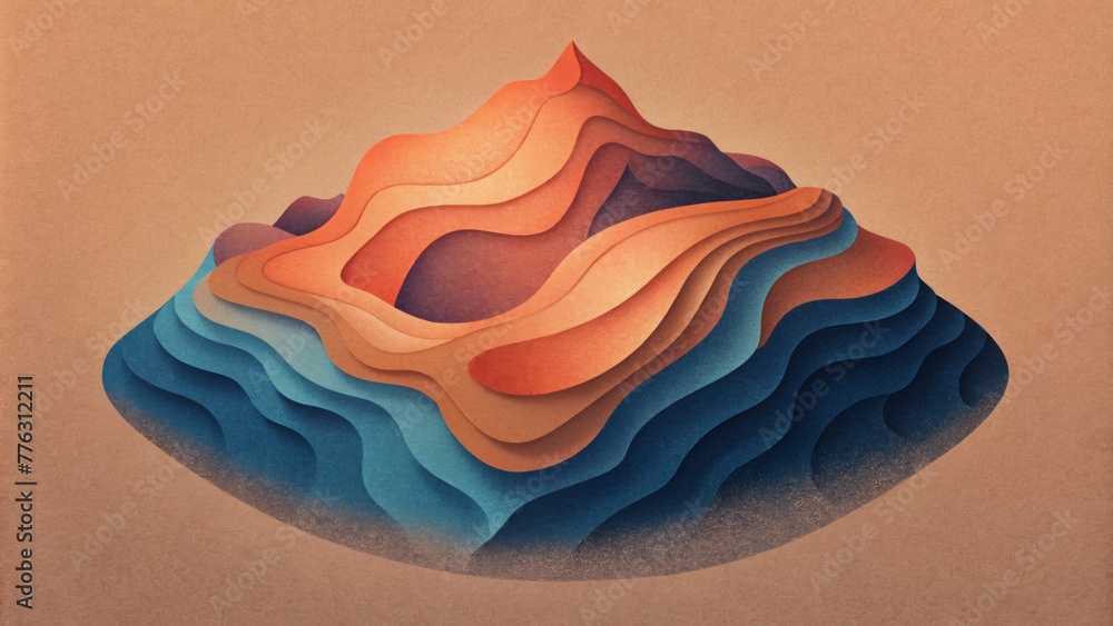 Poster A minimalist paper design consisting of clean lines and bold shapes representing topographical features in a sleek and modern way.