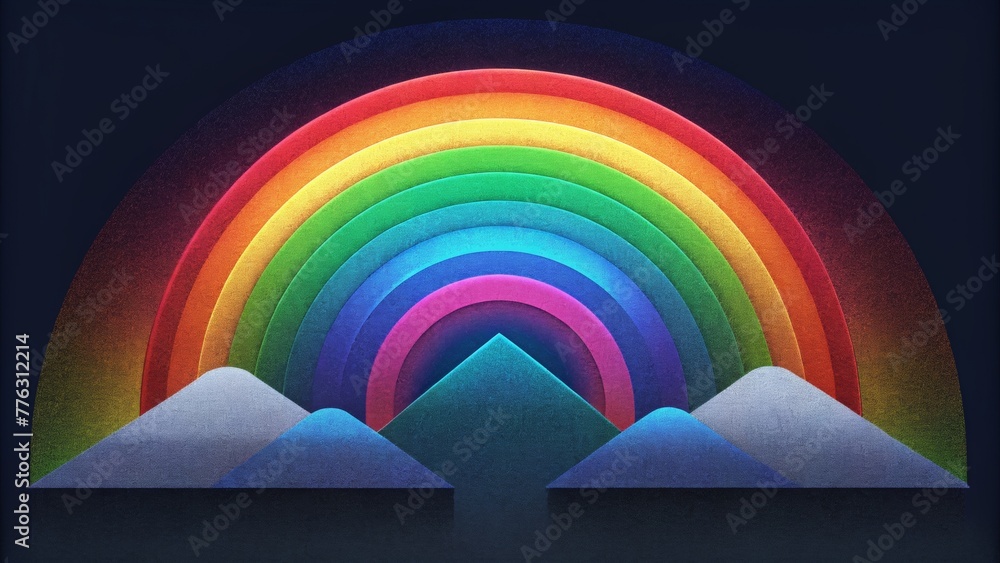 Poster A digital representation of a rainbow its spectrum split into pixelated blocks.