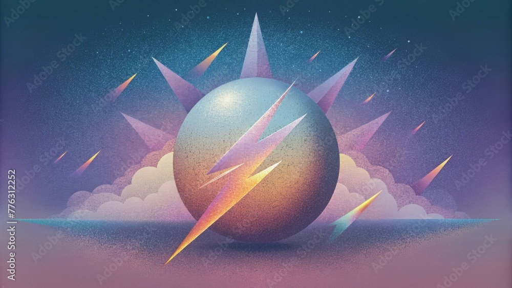 Poster an ethereal gradient of metallic shades interrupted by bursts of glitchy static and flickering light