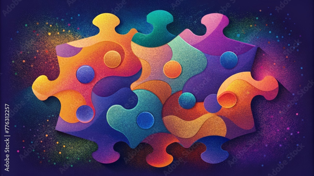 Aufkleber A puzzle of vibrant shades each one divided into fragmented segments that seem to overlap and interlock.