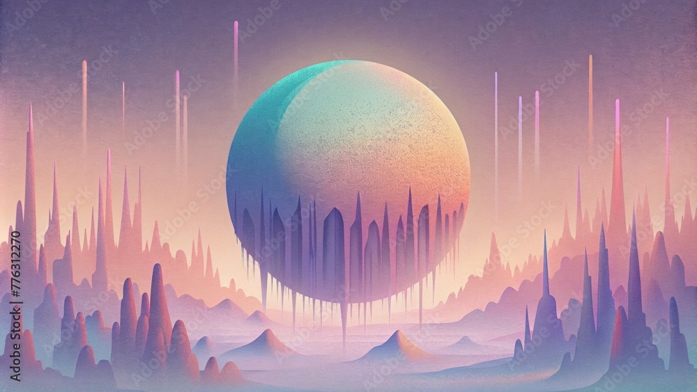Poster A gradient of muted pastels disturbed by layers of glitchy patterns and distorted shapes.