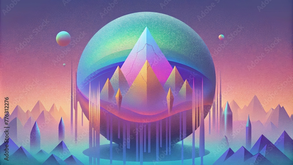 Poster A fluid gradient of iridescent shades disrupted by shards of pixelated glitches and digital artifacts.