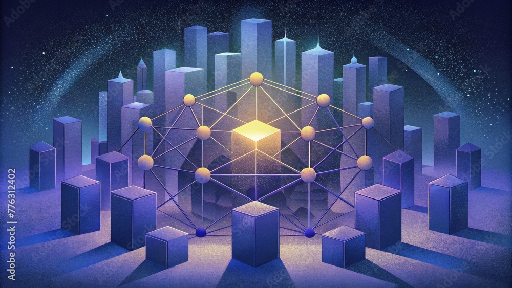 Leinwandbilder a glowing lattice of interconnected nodes and lines reminiscent of a futuristic cityscape.