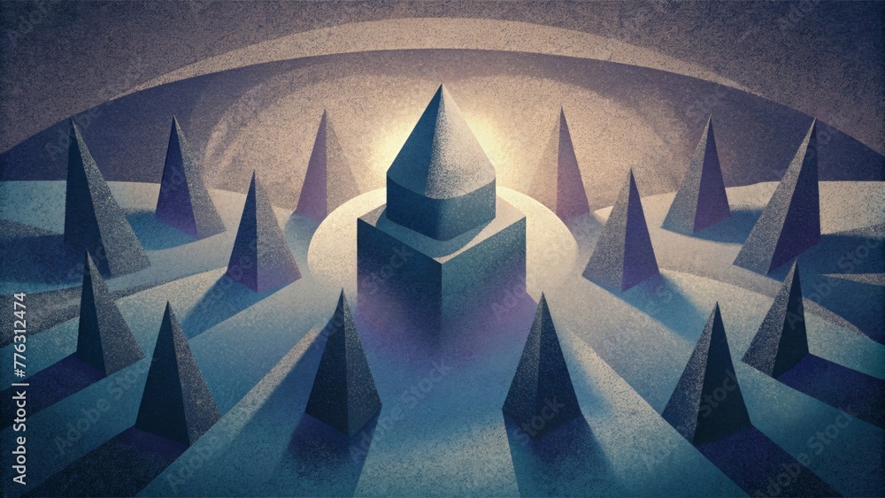 Poster A play of light and dark as sharp rectangles cast jagged shadows against a backdrop of soft curved shapes.
