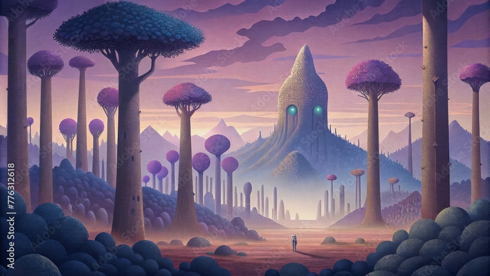 Aufkleber A surreal landscape with trees standing tall like sentinels guarding the secrets of the enchanted forest.