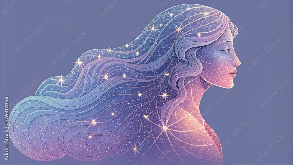 Poster the intricate and delicate outline of virgo the maiden is composed of countless tiny stars in shades