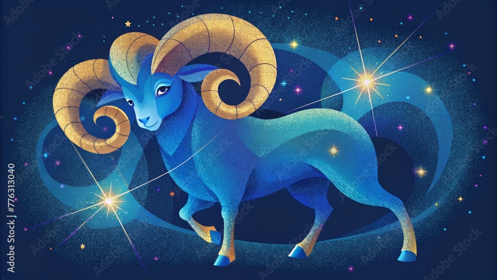Poster A symphony of bright and bold stars mingle together to create the dynamic and abstract image of Aries the Ram.