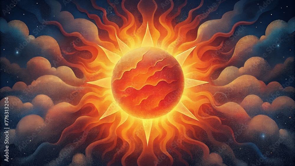 Poster A bright burst of fiery reds and oranges reminiscent of a volcanic moon in orbit.