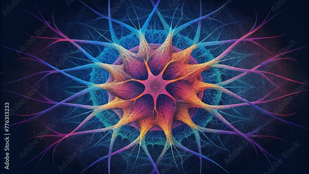 Poster A vibrant explosion of crisscrossing threads forming a striking visual representation of a tangled web.