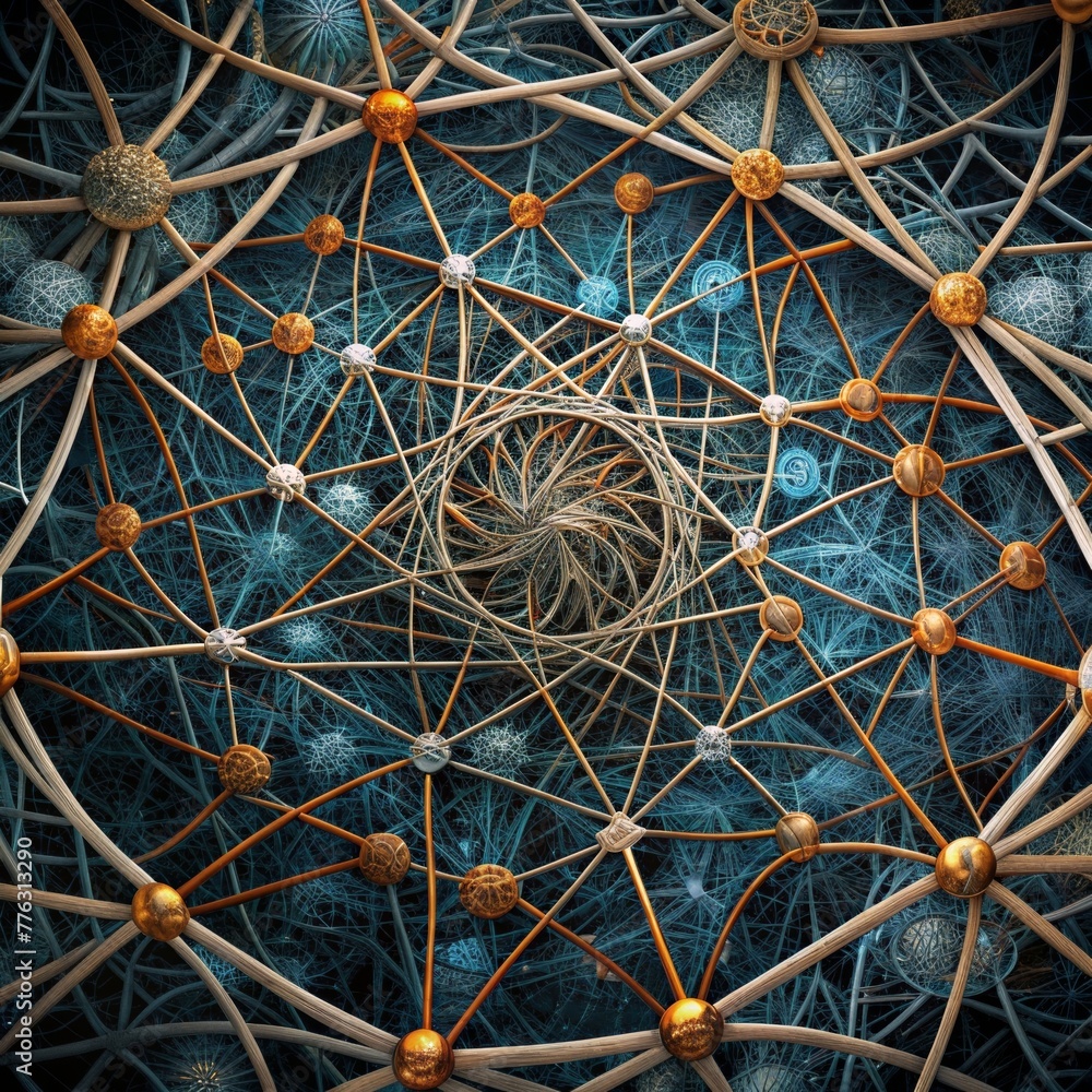 Poster A collage of woven strands resembling a tangled web and representing the complexity of interconnected relationships.