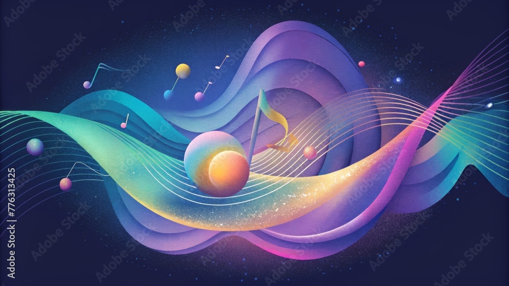 Poster A harmonious symphony of curved lines and bursts of color the holographic waves seem to sing with a voice that only the eyes can hear.