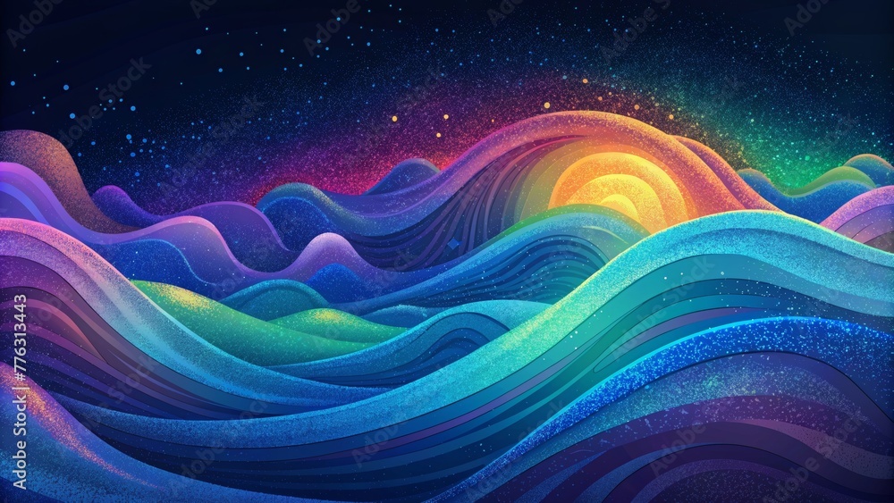 Poster A sea of iridescent waves in every color of the spectrum boundless and infinite in its beauty and depth.