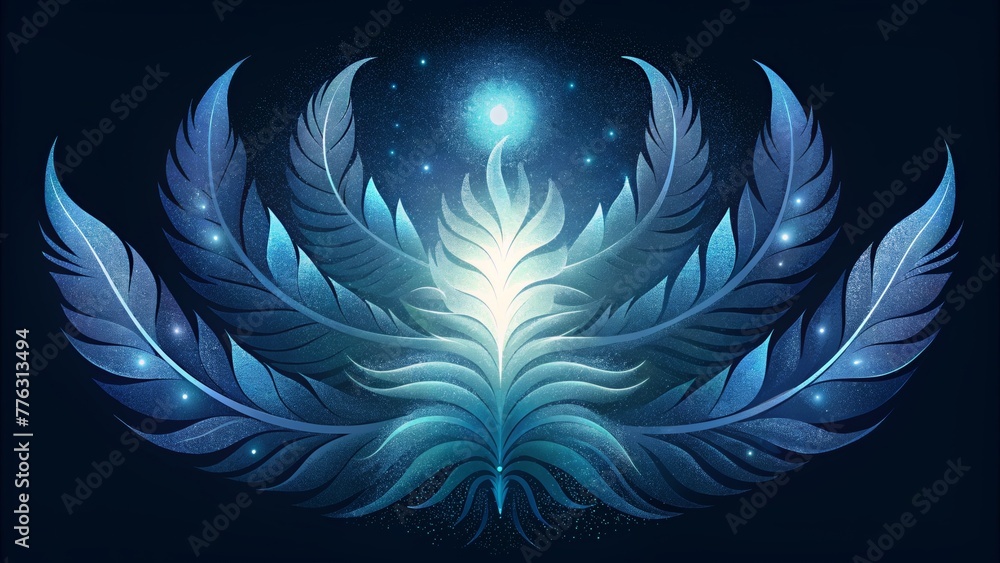 Poster Shimmering strands of ethereal feathers gleaming with an otherworldly light.