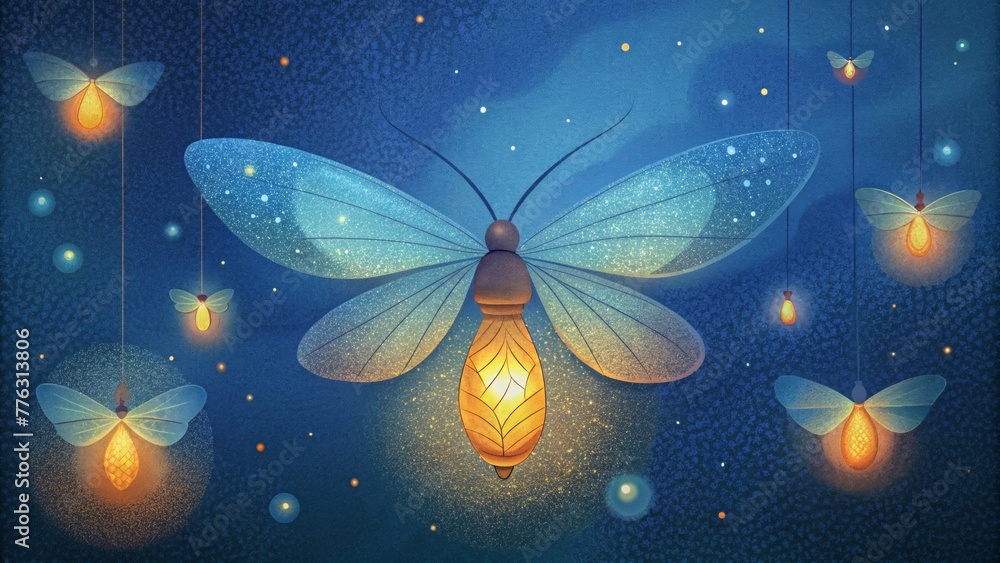 Poster delicate and ethereal lights that shimmer and fade reminiscent of the enchanting flutter of fireflie