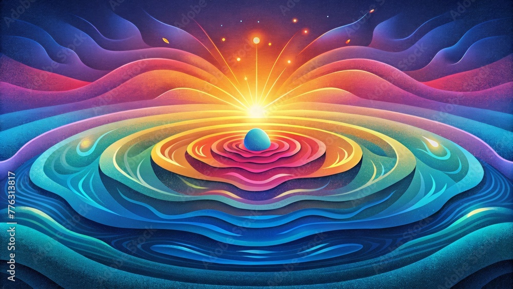 Poster a burst of vibrant colors blending and transforming into delicate aqueous ripples.