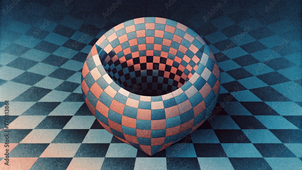 Poster A checkerboard pattern that appears to shift and slide challenging the viewers perception of space.