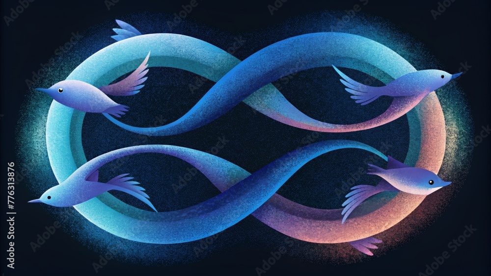 Leinwandbilder A neverending loop of birds morphing into fish depicting the interconnectivity of all things.