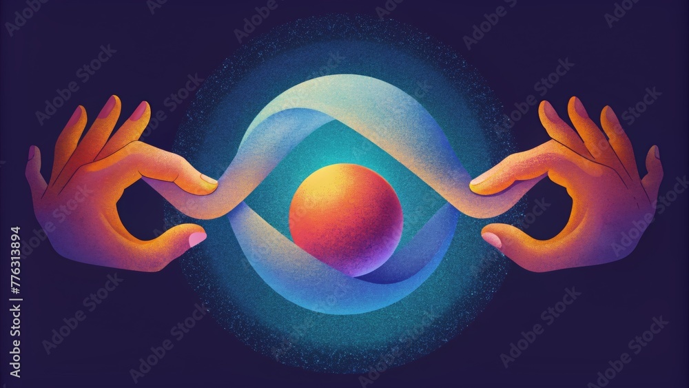 Aufkleber An optical illusion of two hands continuously passing an object to one another creating a neverending cycle.