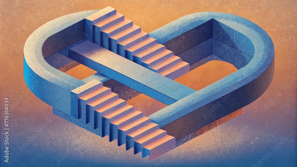 Poster An optical illusion of an impossible staircase representing the potential for endless loops and parallel realities.