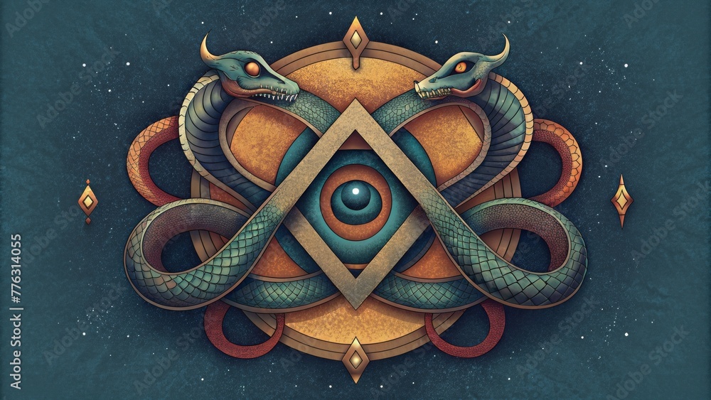 Aufkleber an ancient symbol of balance and harmony consisting of two opposing serpents entwined around a centr