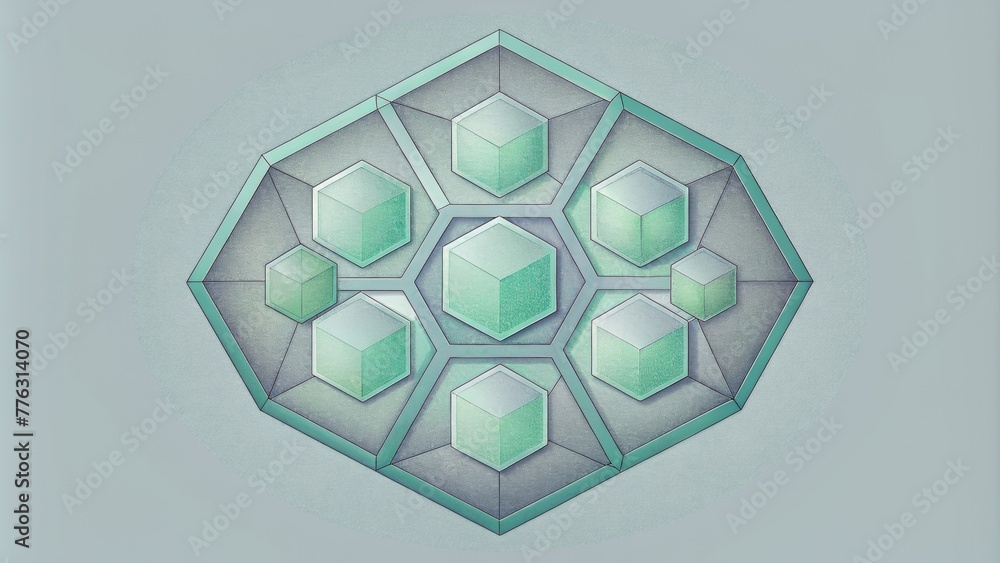 Leinwandbilder A delicate web of pastel green hexagons delicately overlapping against a soft grey backdrop.
