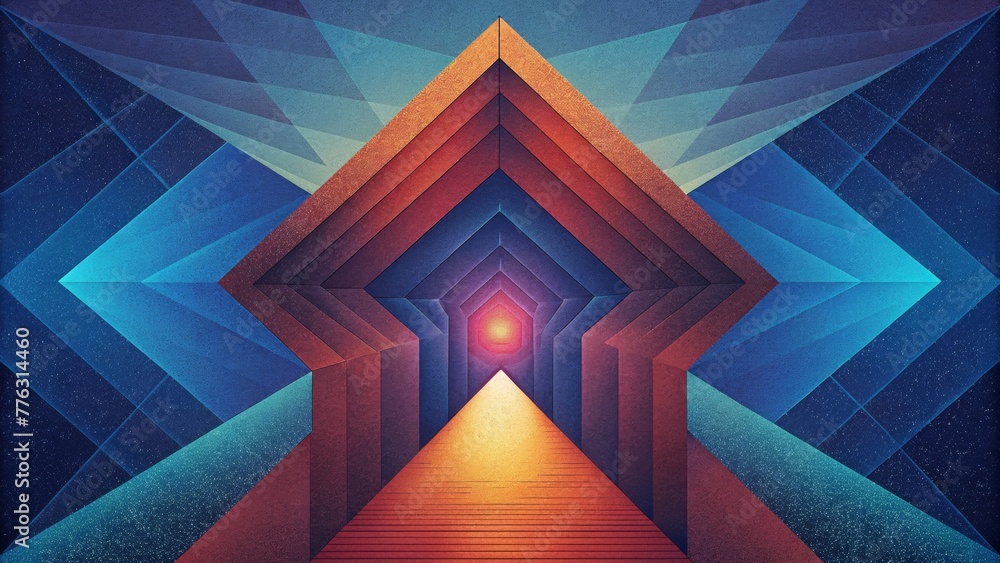 Poster Angular patterns and bold colors converge at a central point resembling a gateway to enter and explore an unknown dimension.