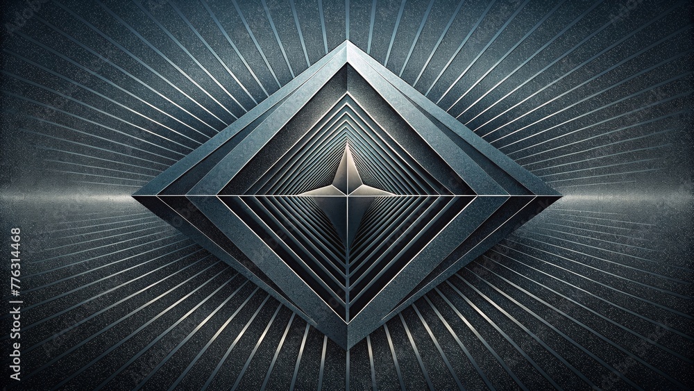 Poster Solid metallic lines converging at a single point create a strong sense of depth and distance implying a gateway to another dimension.