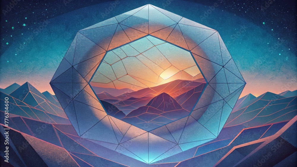 Poster the world seen through fractured glass a mesmerizing display of geometric shapes.