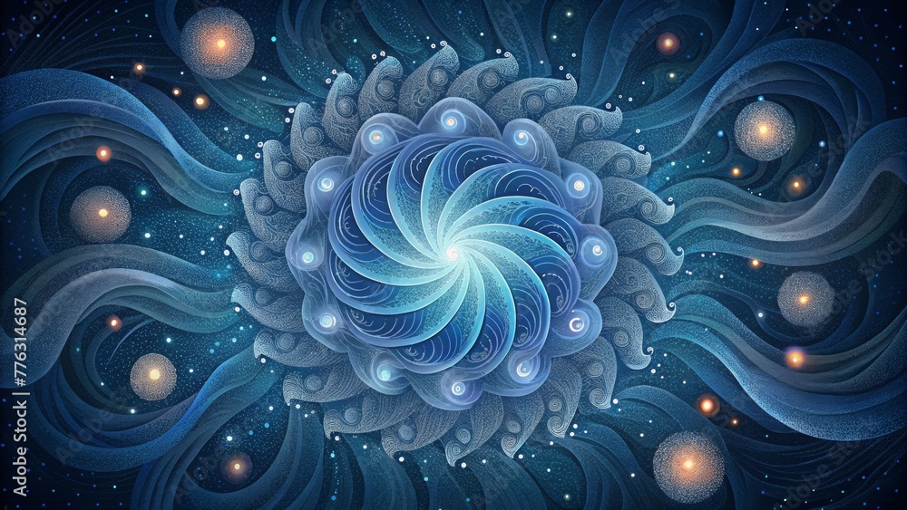 Poster a swirling delicate tapestry of stars and lace creating a cosmic masterpiece in the sky.