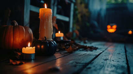 Spooky Halloween Porch with Pumpkins and Candles