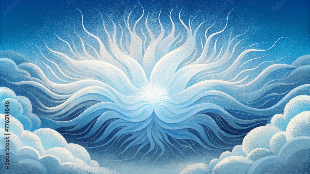 Poster Wispy strands of clouds tered across a canvas of pure white creating an abstract composition.